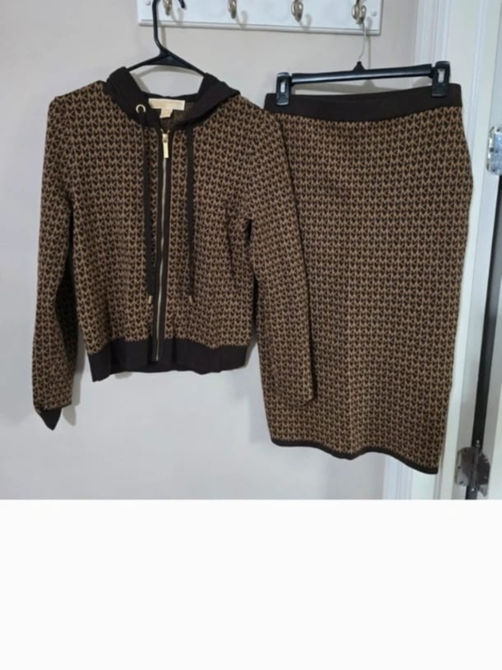 Michael Kors Brown Patterned Knit Pencil Skirt